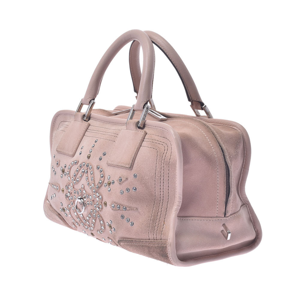 LOEWE Rhinestone Pink Beige Tan Suede Handbag - Picture 2 of 11
